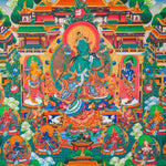 Masterpiece Green Tara Thangka  for sacred wall hanging decor.