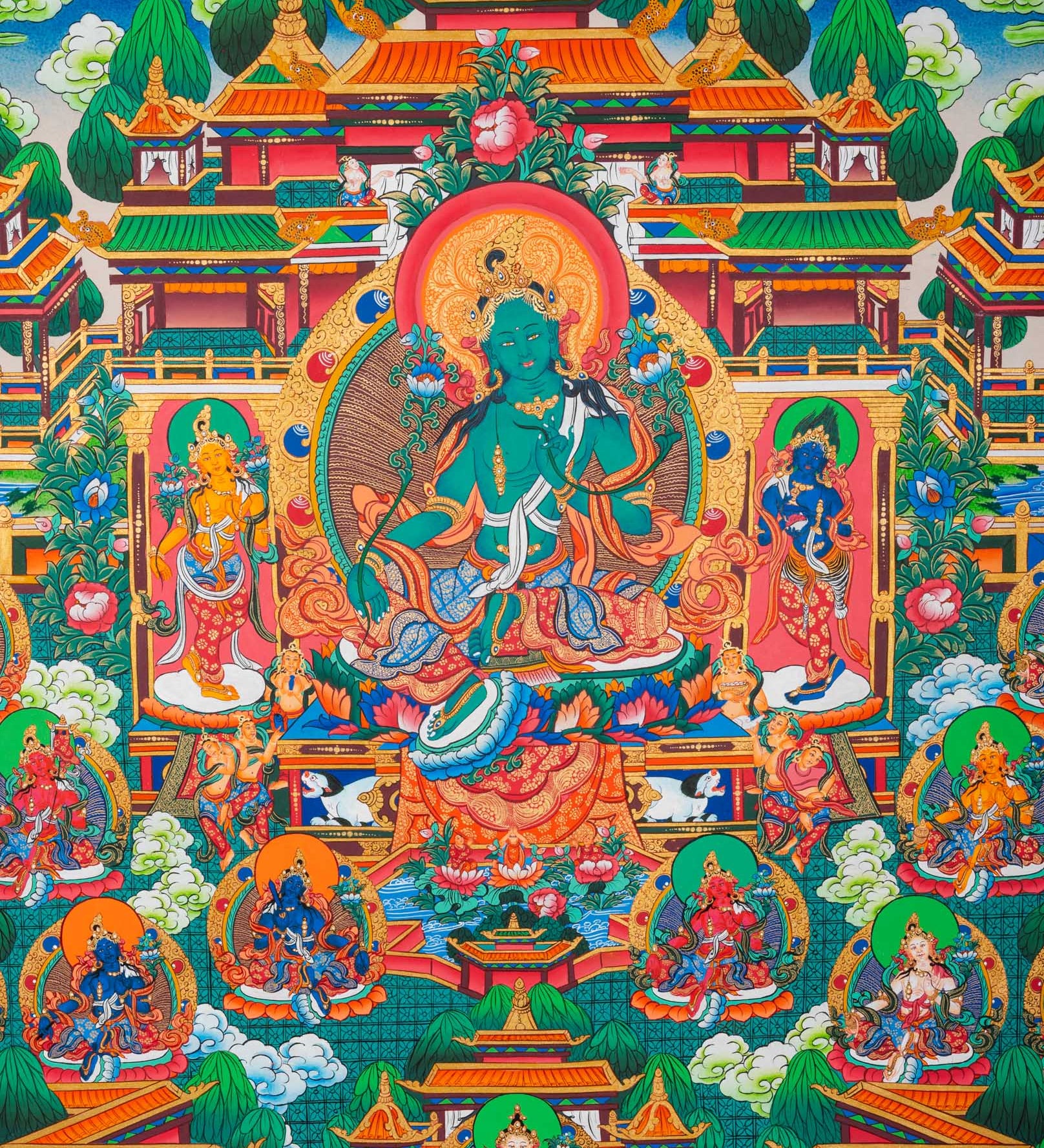 Masterpiece Green Tara Thangka  for sacred wall hanging decor.