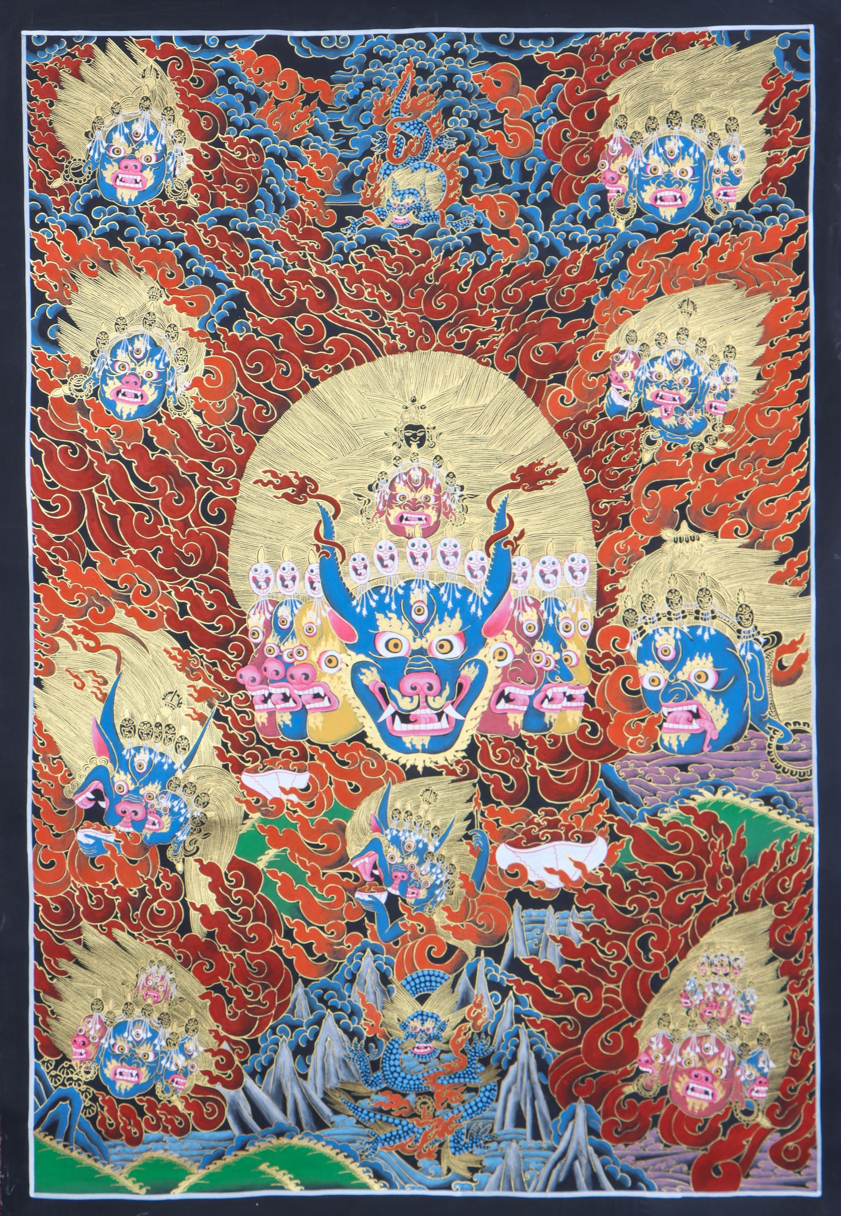 Yamantaka Head Thangka Painting for wall hanging decor.