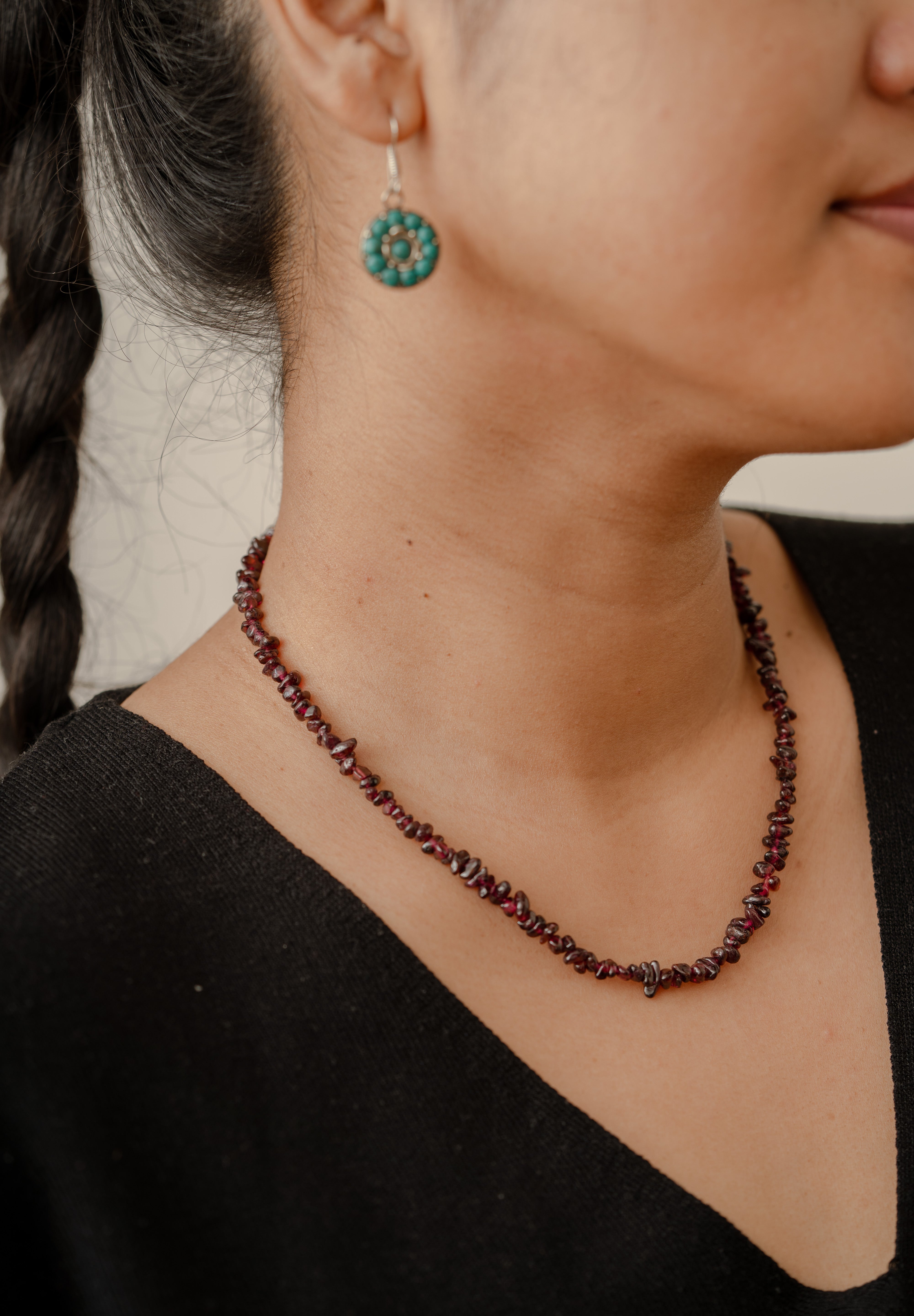 Red Garnet crystal chips necklace wine color