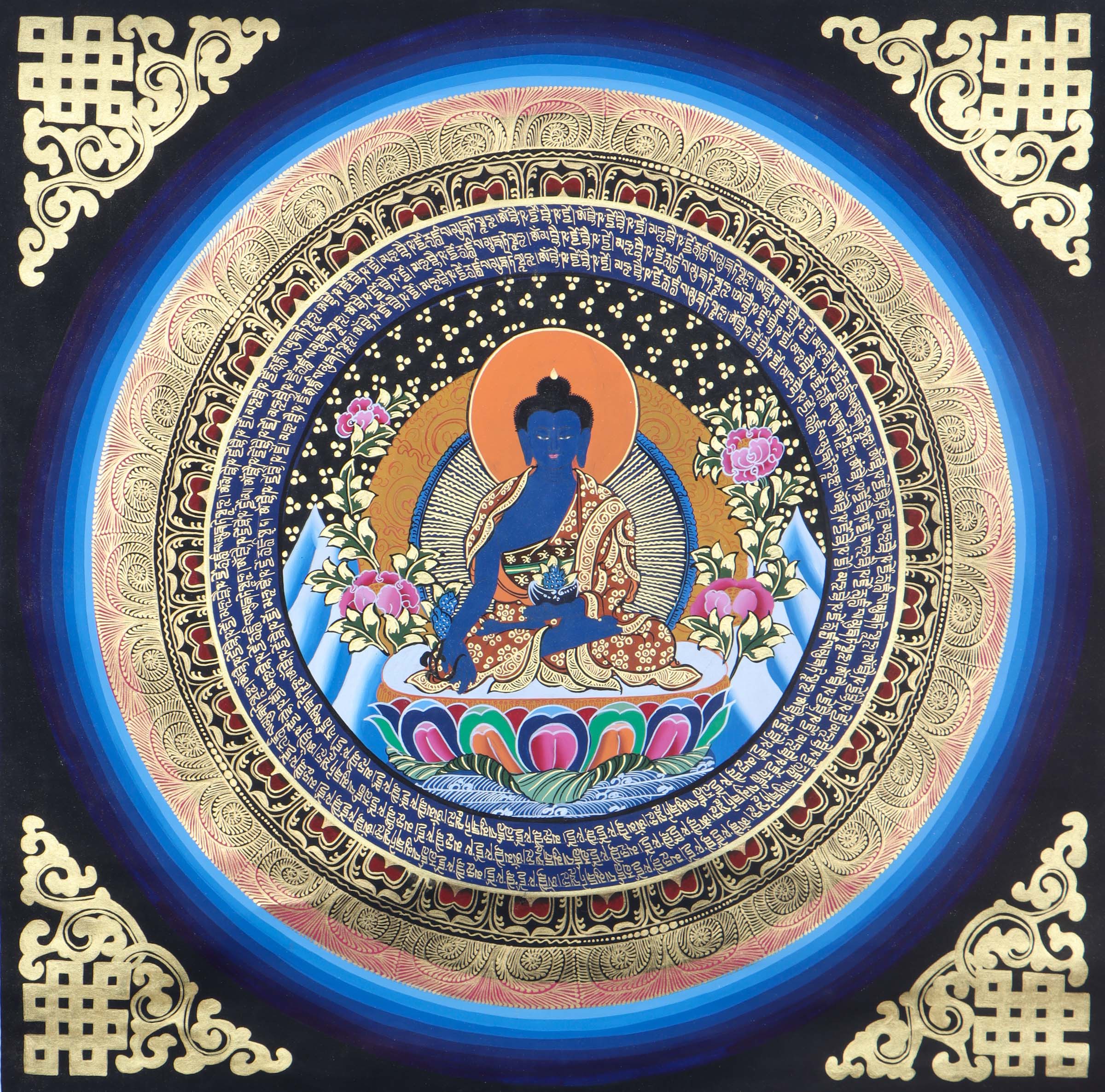 Medicine Buddha Mandala Thangka for prayer and meditation.