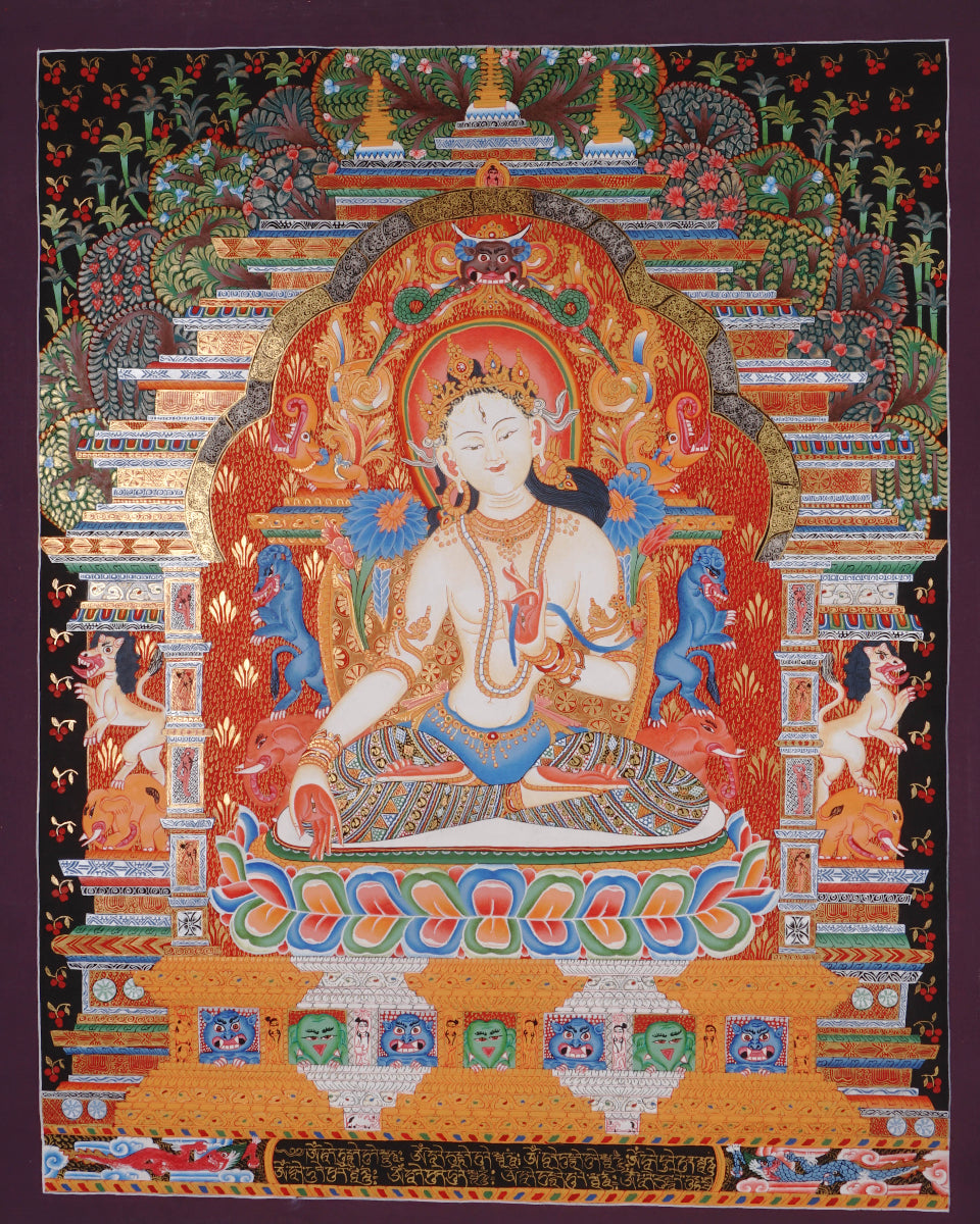 White Tara (Temple) Thangka Painting for prayer and meditation.