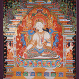 White Tara (Temple) Thangka Painting for prayer and meditation.