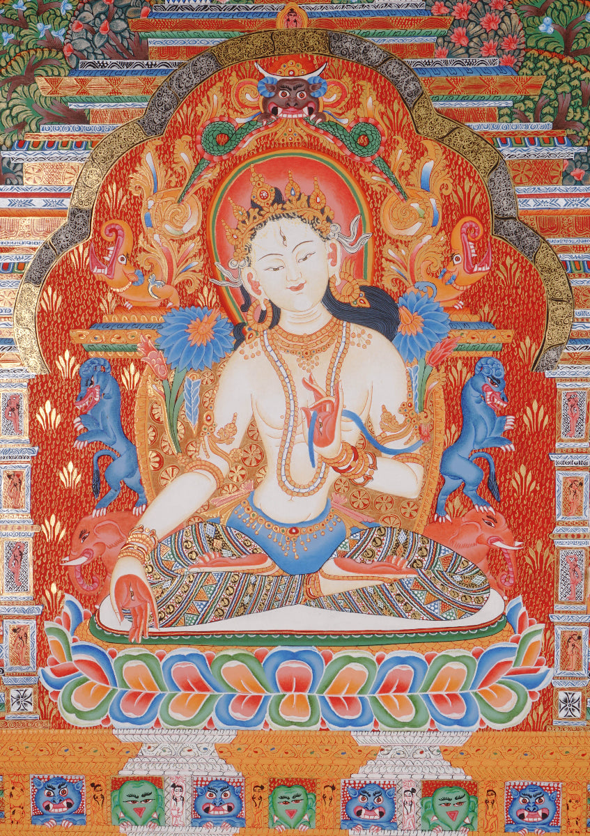 White Tara (Temple) Thangka Painting for prayer and meditation.