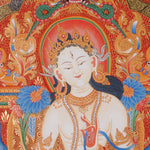 White Tara (Temple) Thangka Painting for prayer and meditation.