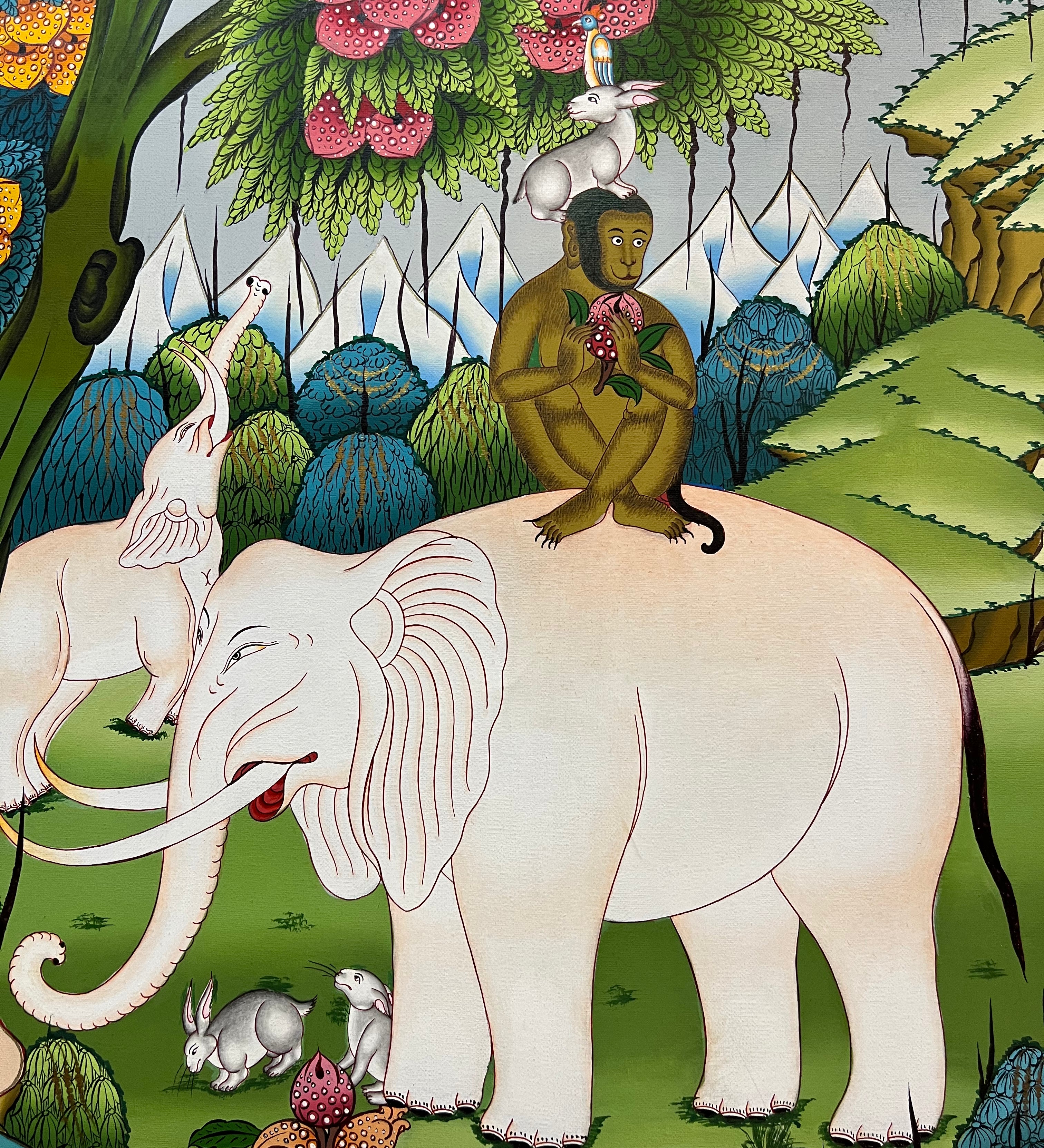 4 Harmonious Friends - Premium Thangka Painting - Himalayas Shop