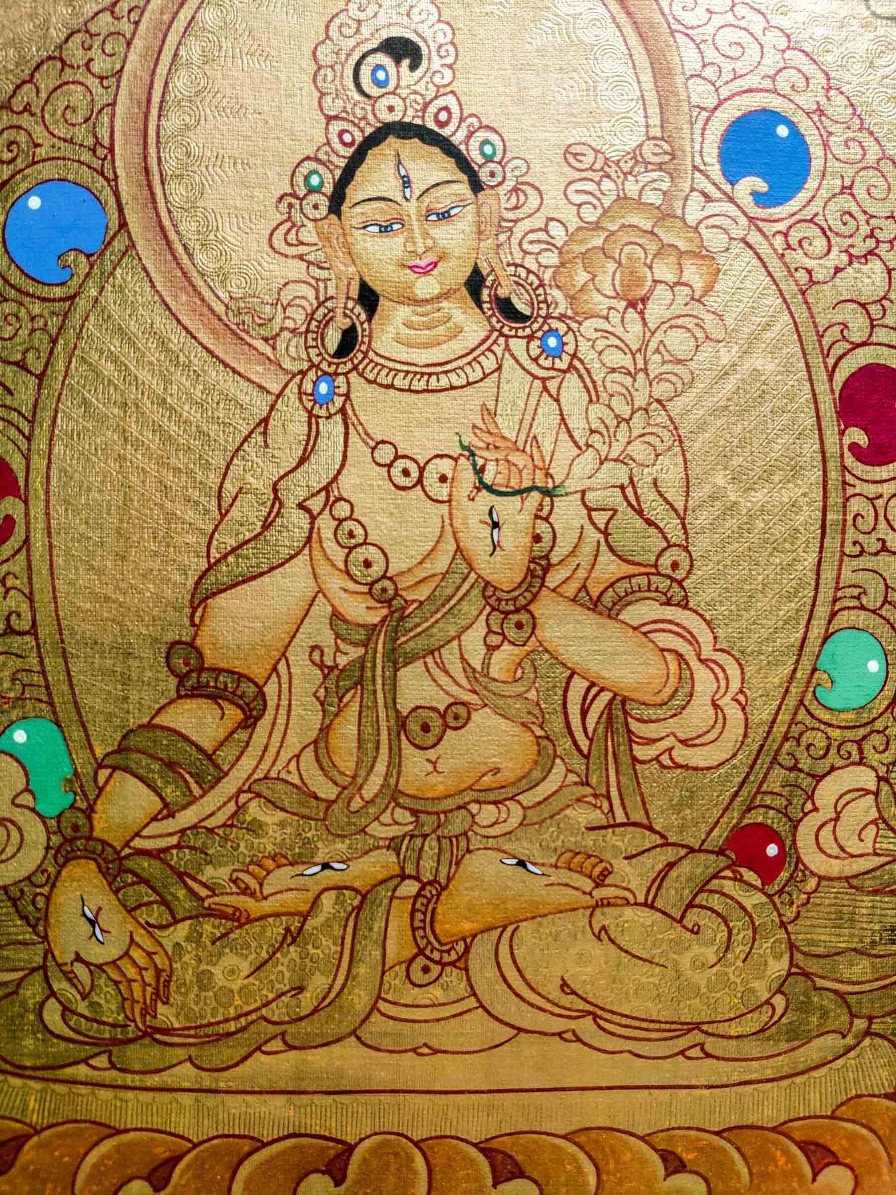 Authentic Handmade White Tara Thangka - Himalayas Shop