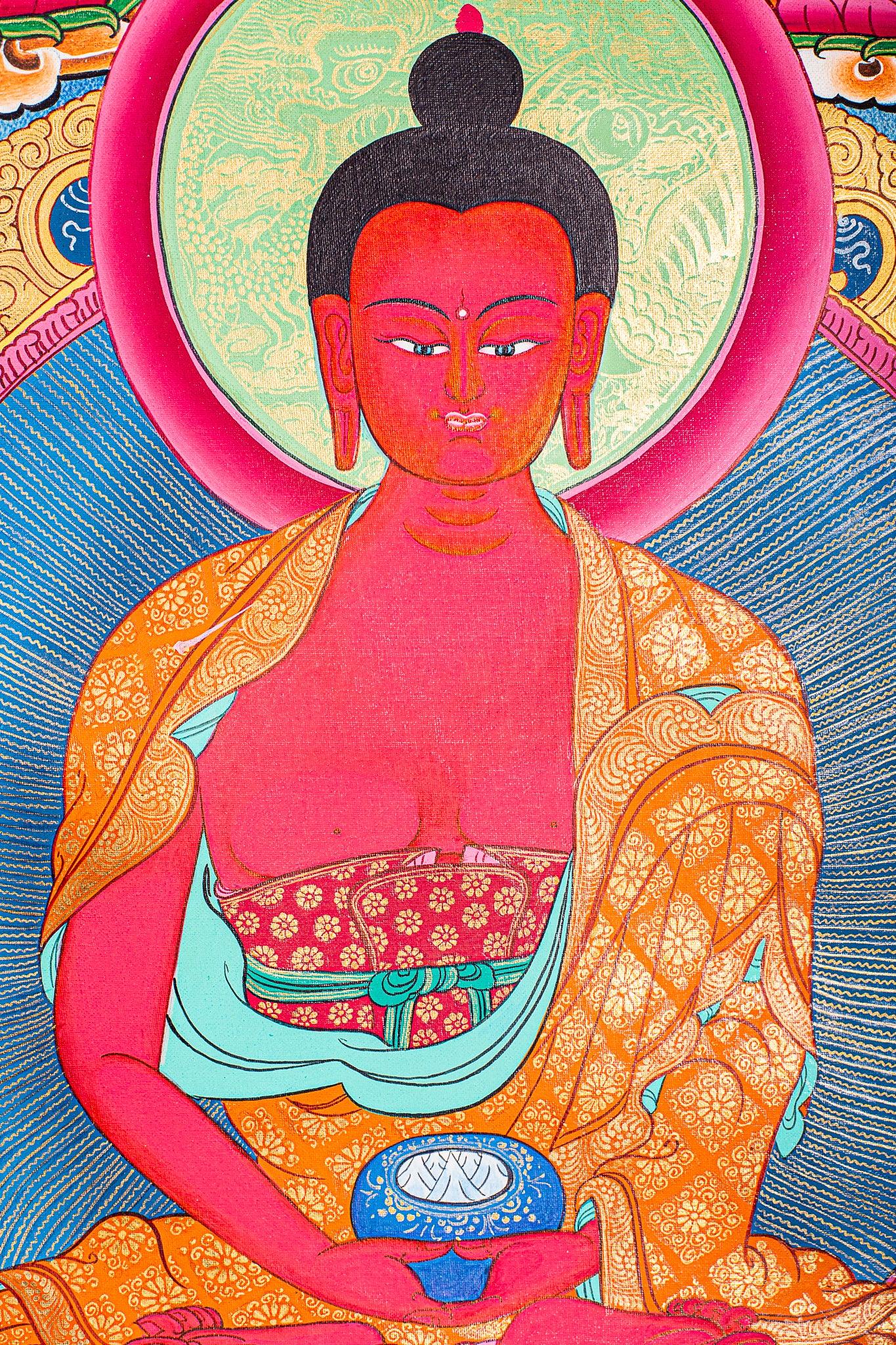 Amitabha Buddha Thangka painting on canvas with pancha buddha ( 5 Buddha) Tibetan Art