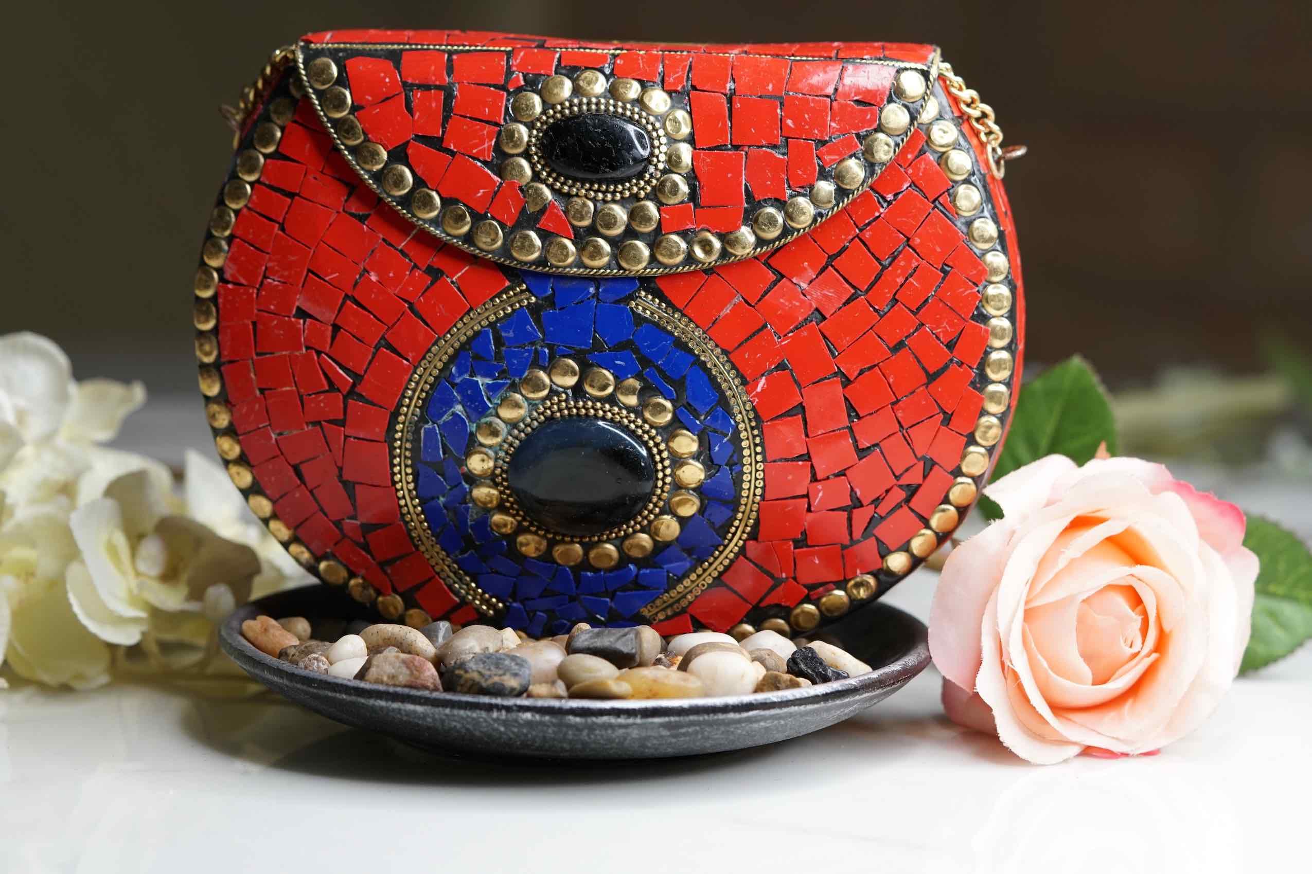 Metal Boho Bags with natural stone | Gemstone Clutch bag