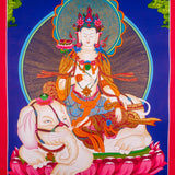 Japanese Thangka of Manjushri - God of wisdom on white Elephant