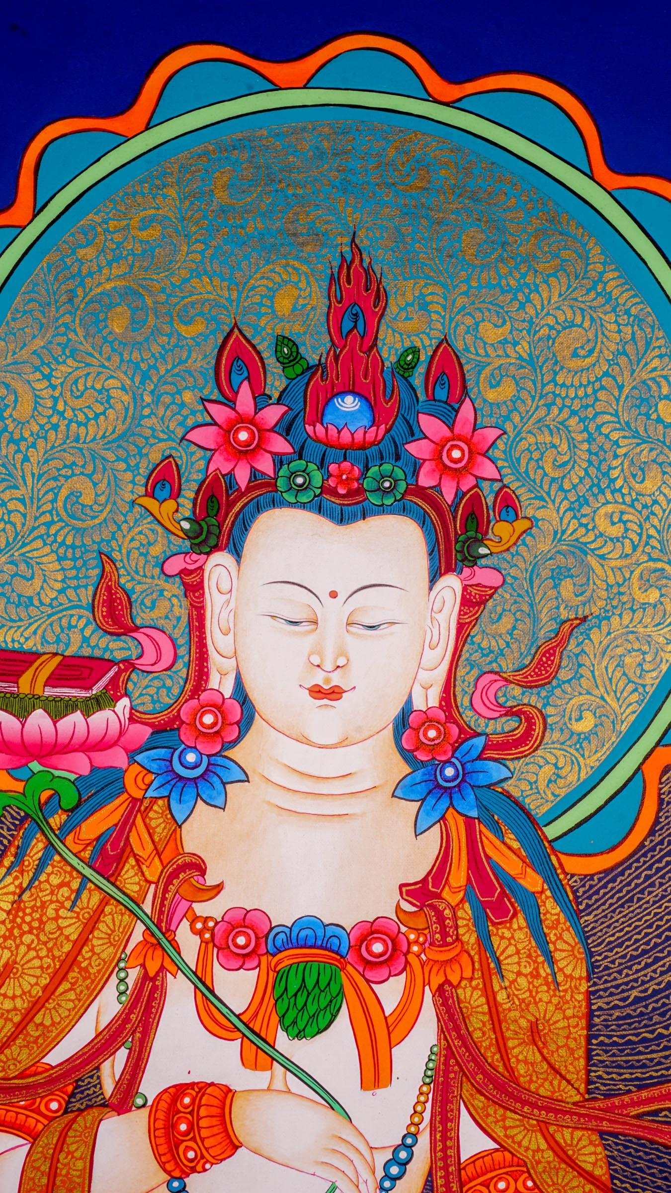 Japanese Thangka of Manjushri - God of wisdom on white Elephant
