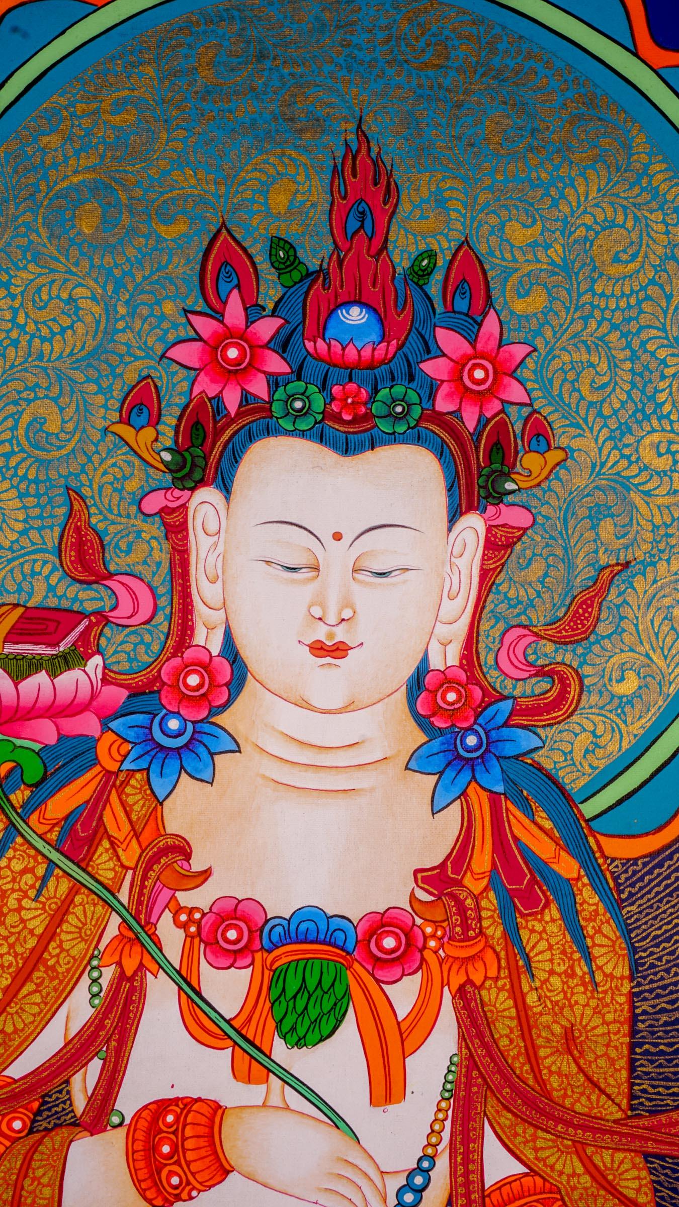 Japanese Thangka of Manjushri - God of wisdom on white Elephant