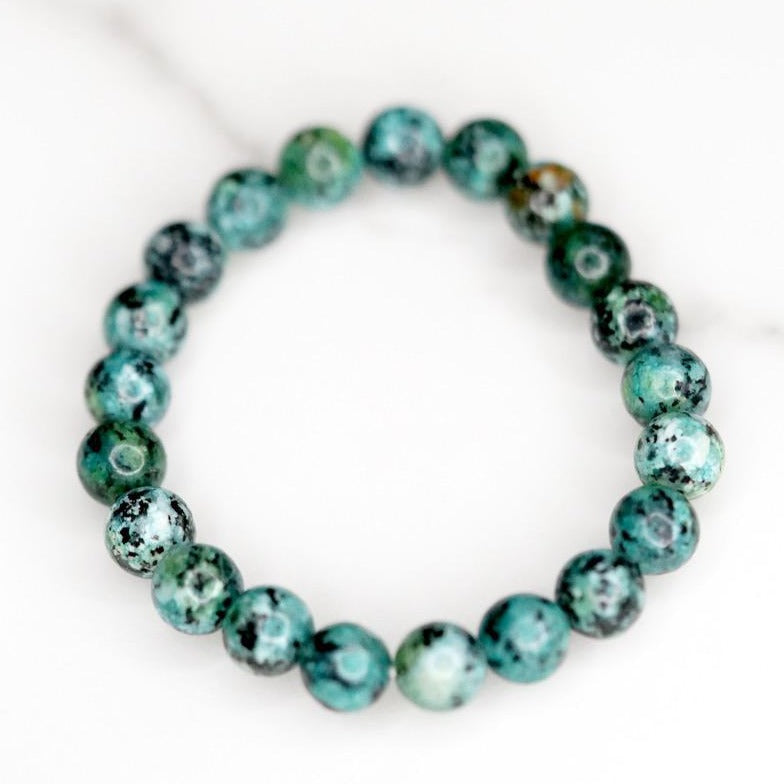 Chrysocolla Bracelets can be used with the Throat Chakra, where it helps with wise communication, or with the Heart Chakra to balance and strengthen, helping one to learn how to live from the truth of the Heart.