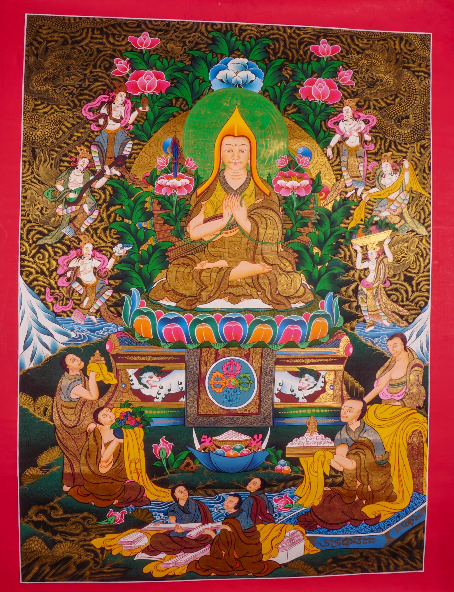 Chungapa Thangka painting on cotton canvas for wall hanging . This is a master piece art of Chungapa.