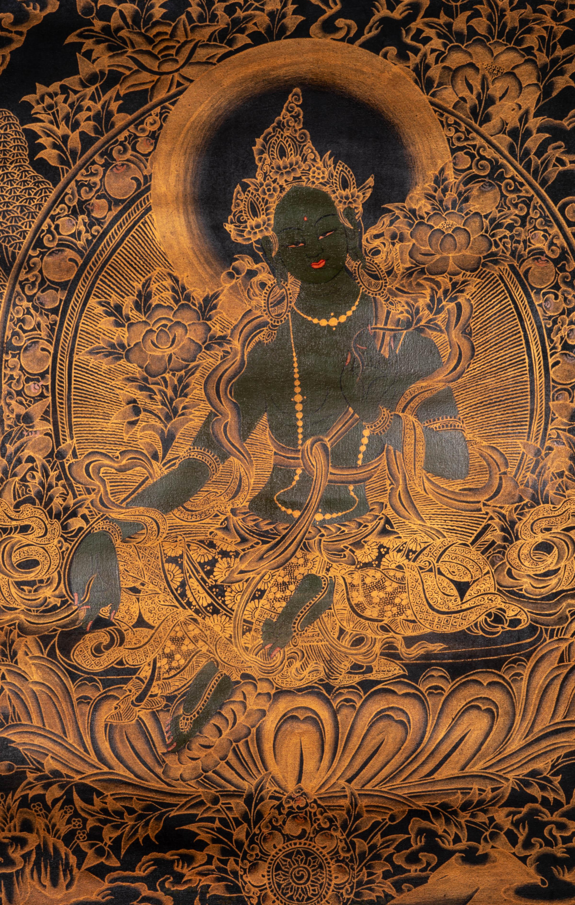 Antique Green Tara Thangka - Himalayas Shop