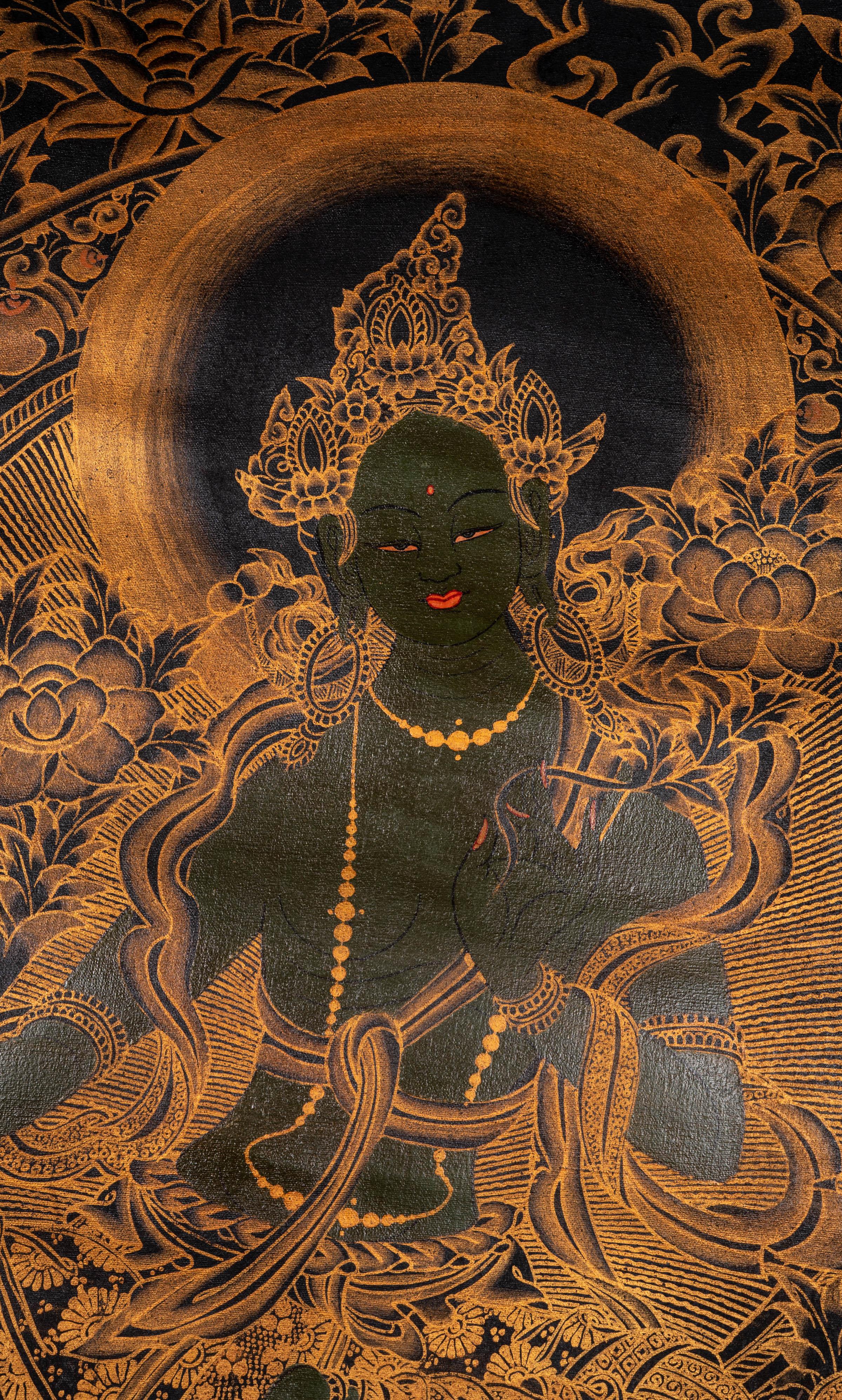 Antique Green Tara Thangka - Himalayas Shop