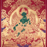 Beautiful Green Tara Tibetan Thangka Art with Pancha Buddha - Himalayas Shop