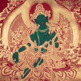 Beautiful Green Tara Tibetan Thangka Art with Pancha Buddha - Himalayas Shop