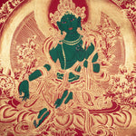 Beautiful Green Tara Tibetan Thangka Art with Pancha Buddha - Himalayas Shop
