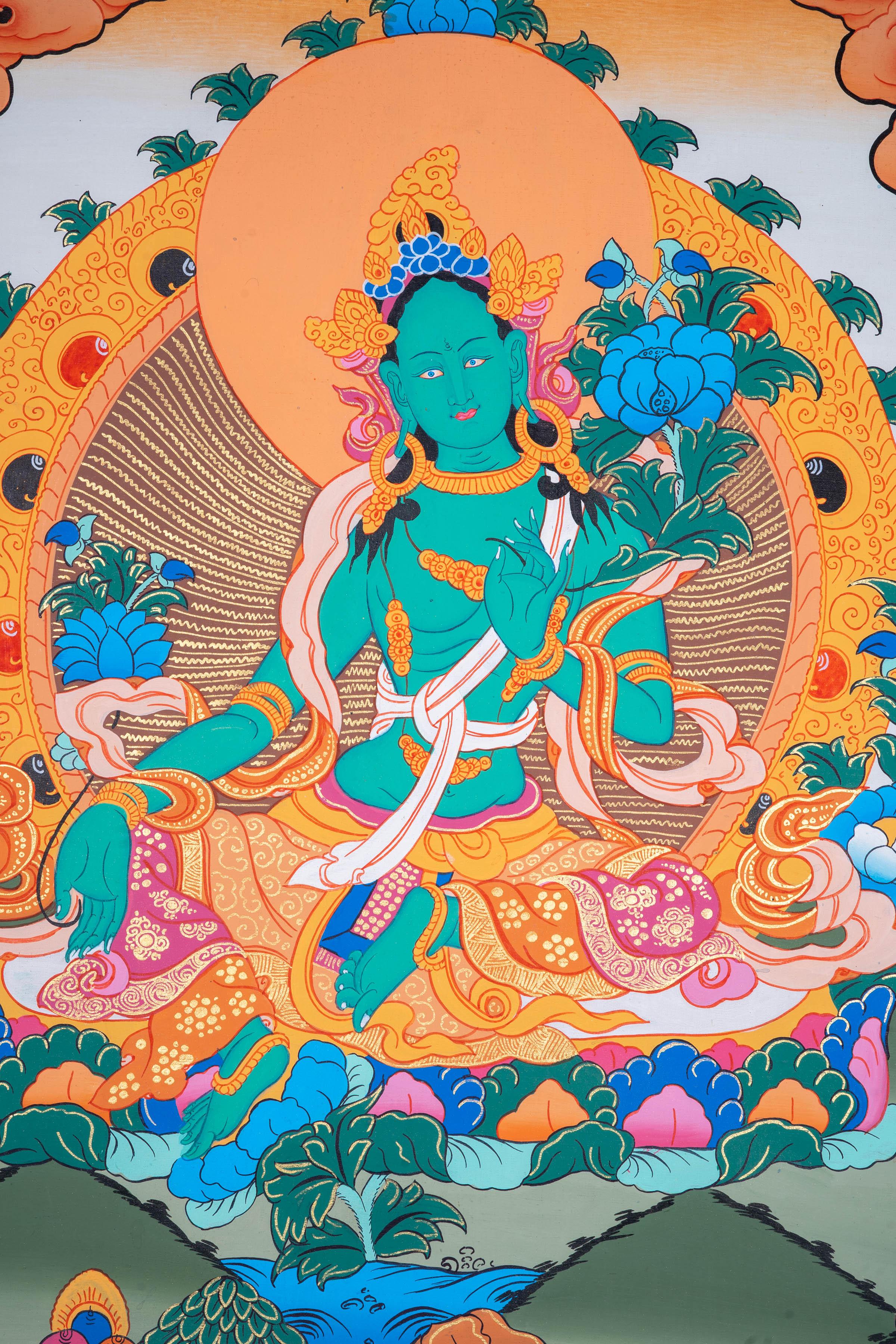 Beautiful Green Tara Tibetan Thangka Art - Himalayas Shop
