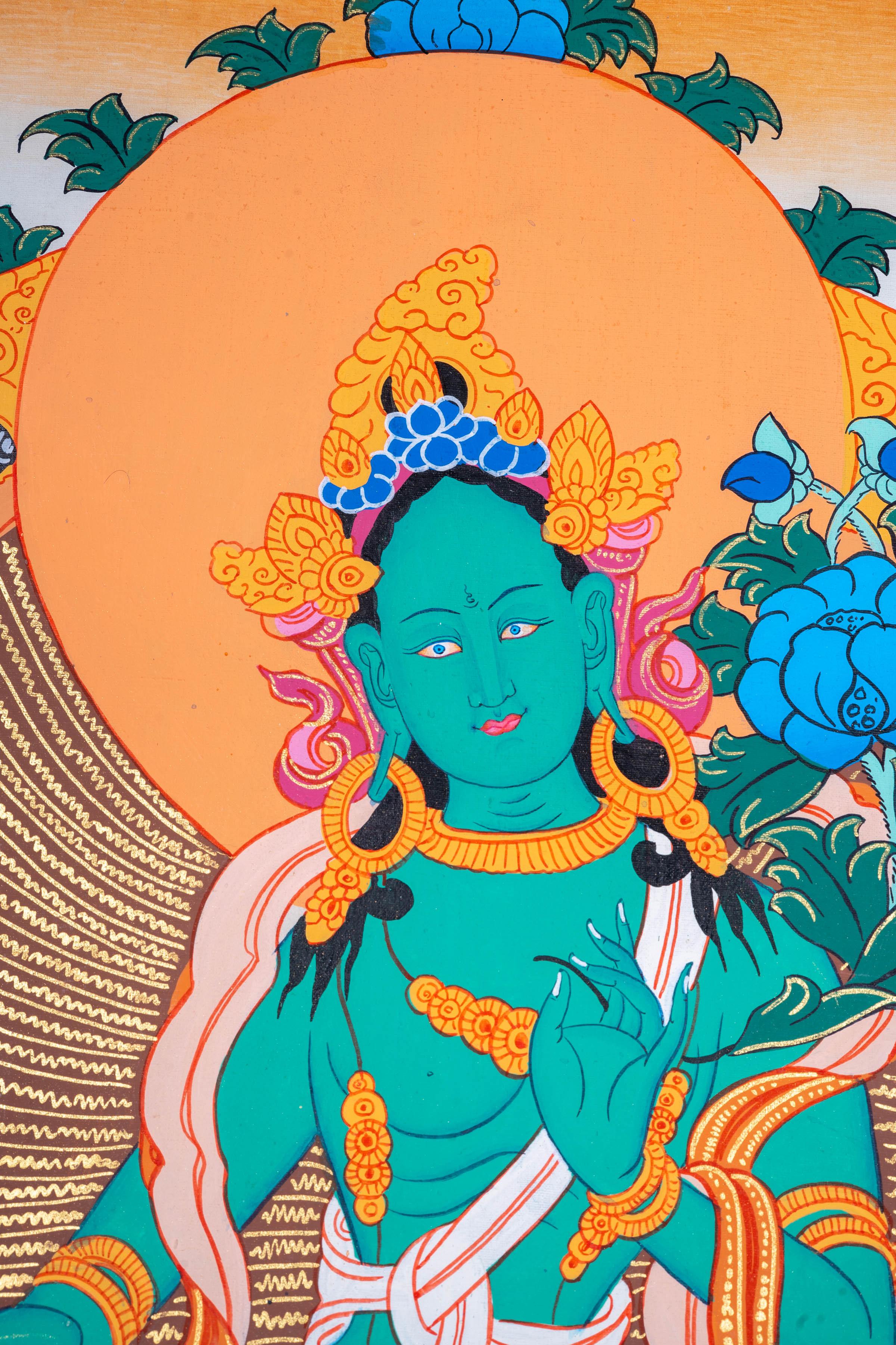 Beautiful Green Tara Tibetan Thangka Art - Himalayas Shop