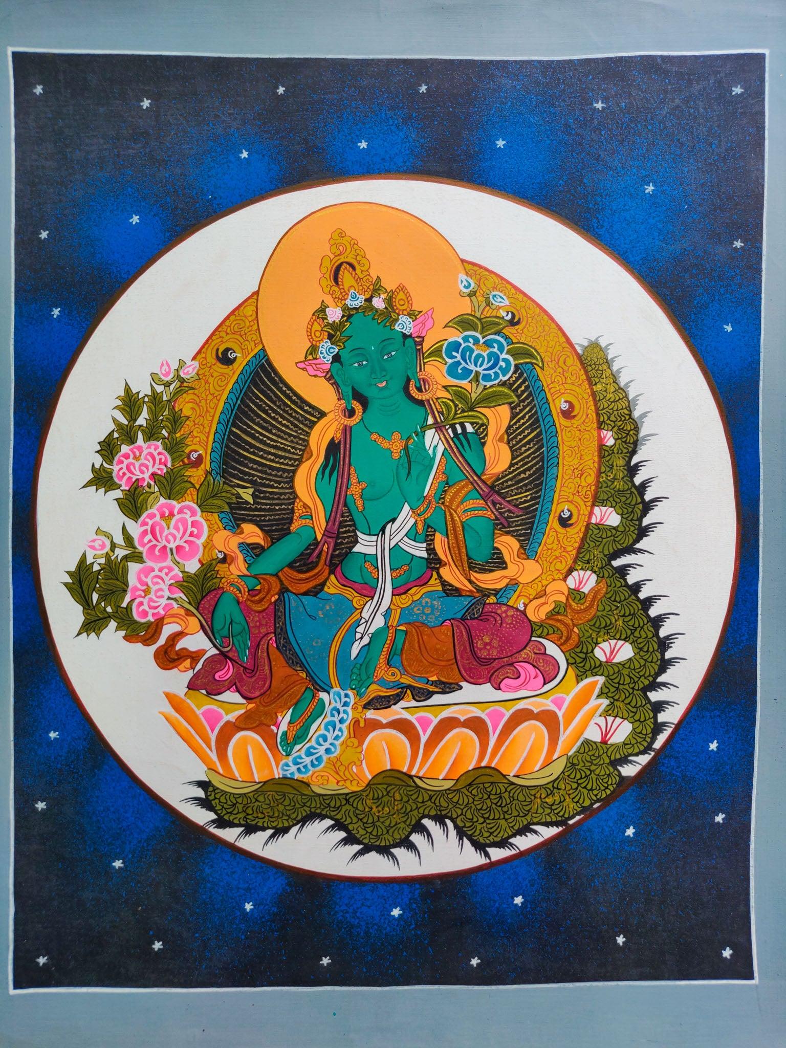 Cosmos Green Tara Thangka Painting