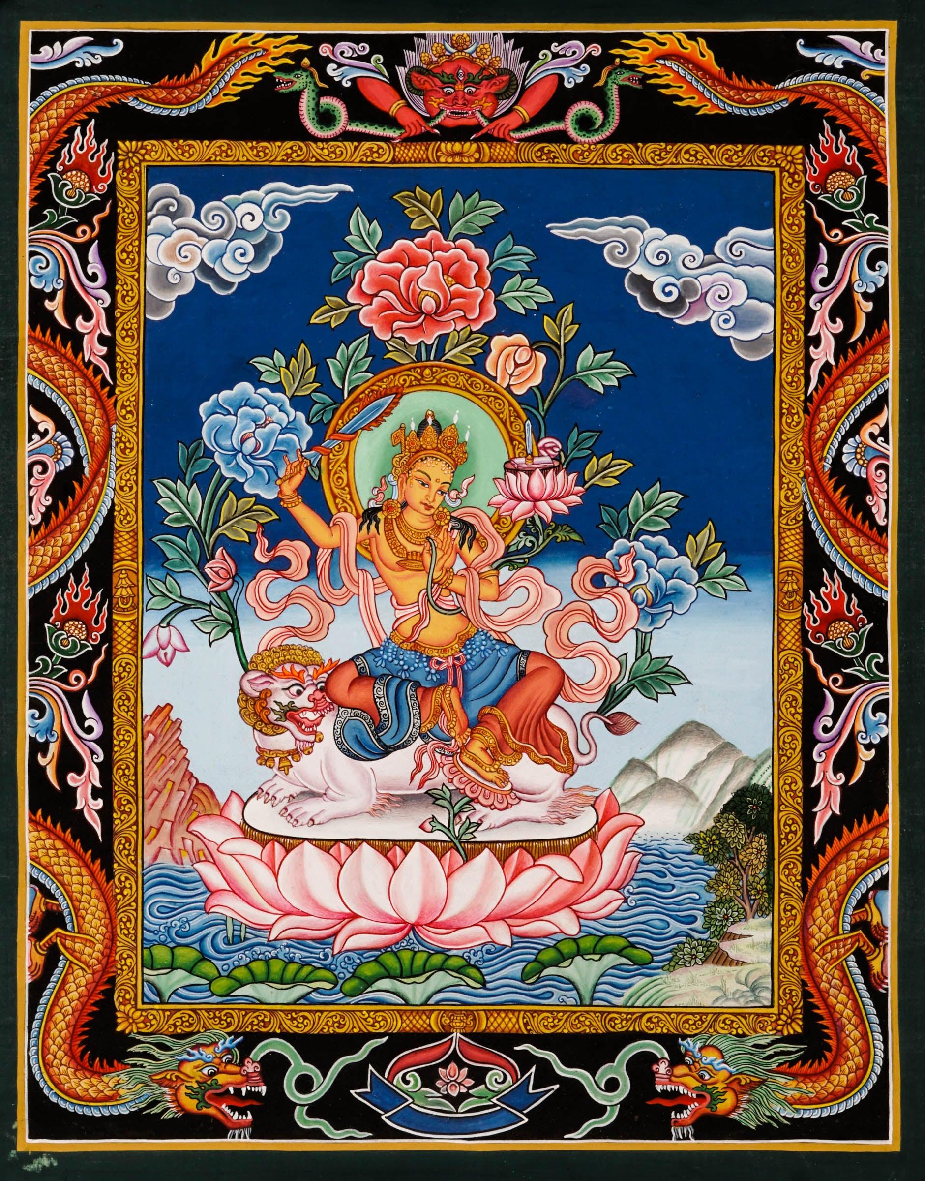 Handpainted Manjushri Newari Thangka - Best handpainted thangka painting - HimalayasShop