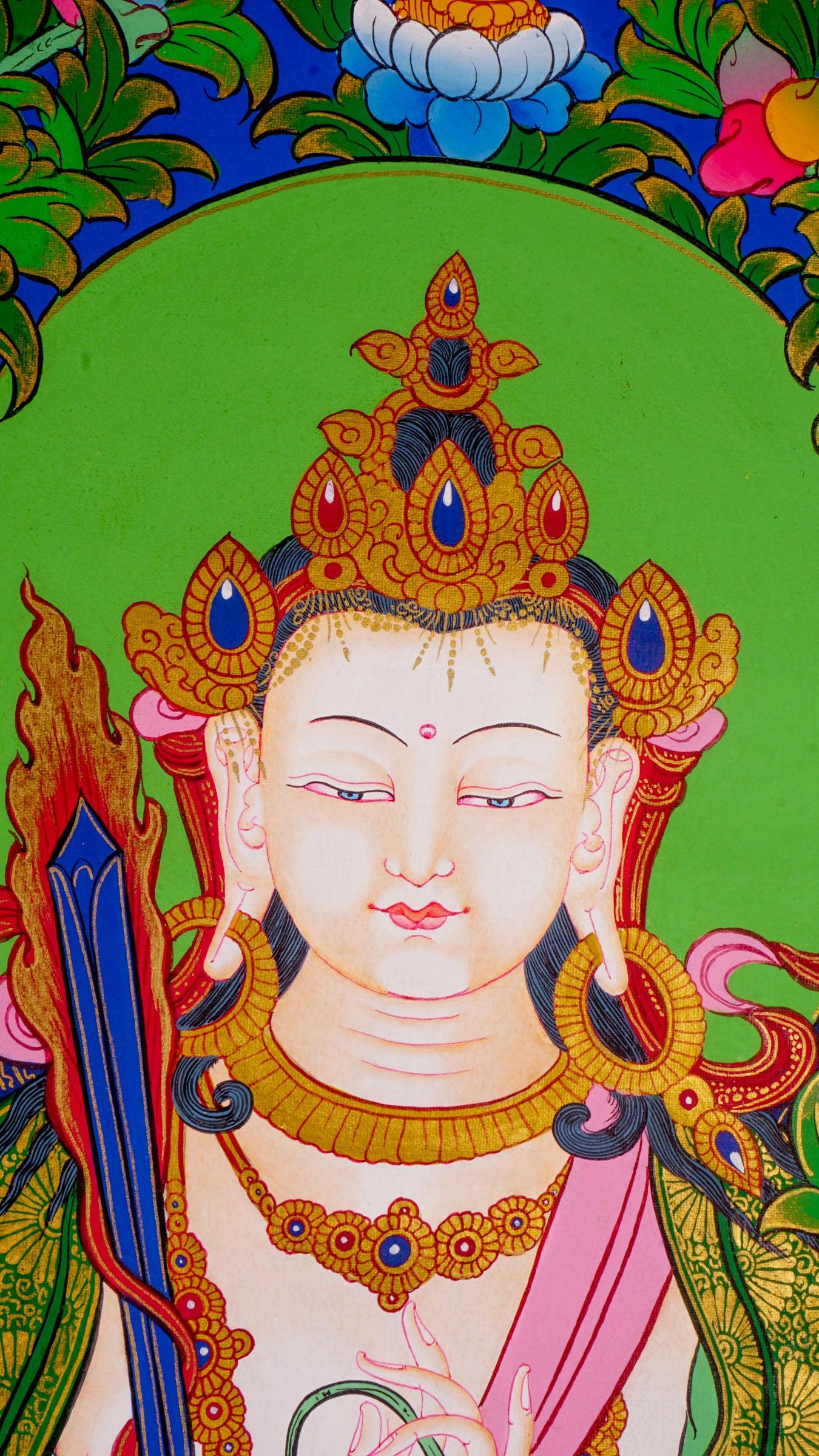 Japanese style thangka painting on canvas of Manjushri