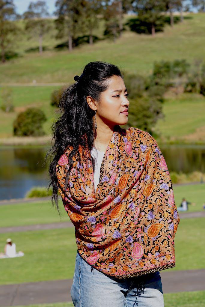 Heavy embroidery vintage paisley design pashmina shawl gives you a classic looks and gets everyone attention!