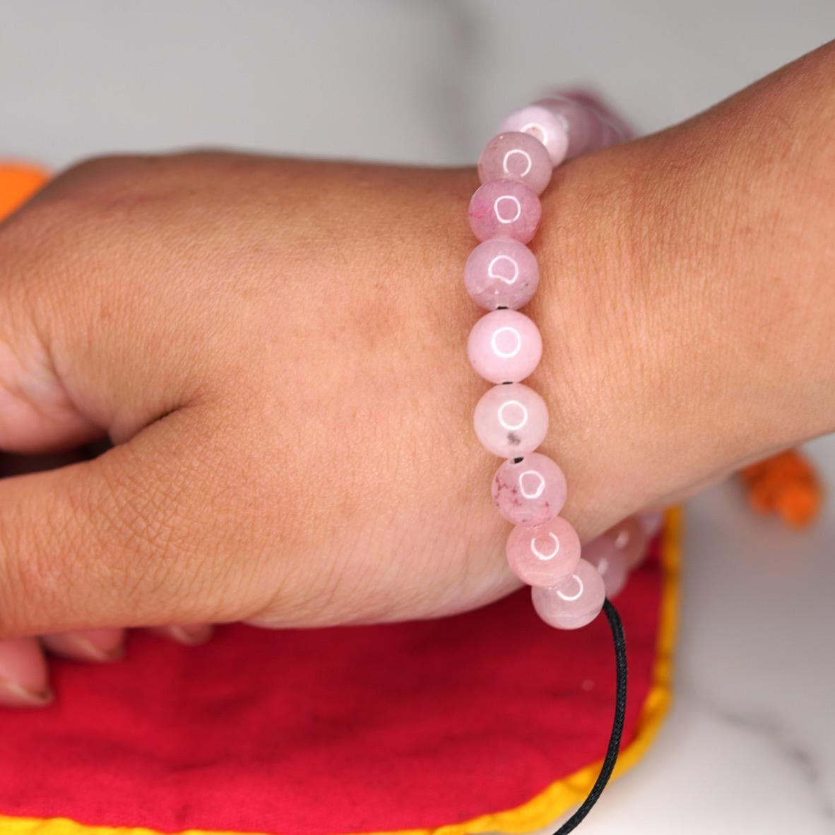 Rose Quartz with Lava Stone Large Bead Bracelet for Heart Chakra (Large)
