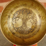 Beautiful Singing Bowl handmade from Nepal with tree of life symbol for spiritual practice and meditation
