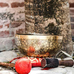 Singing Bowl with Chakra Art . Sound healing and meditation large bowl.