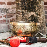 Singing Bowl with Chakra Art . Sound healing and meditation large bowl.