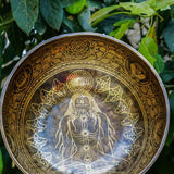 Singing Bowl with Chakra Art . Sound healing and meditation large bowl.
