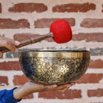 Singing Bowl with Chakra Art . Sound healing and meditation large bowl.