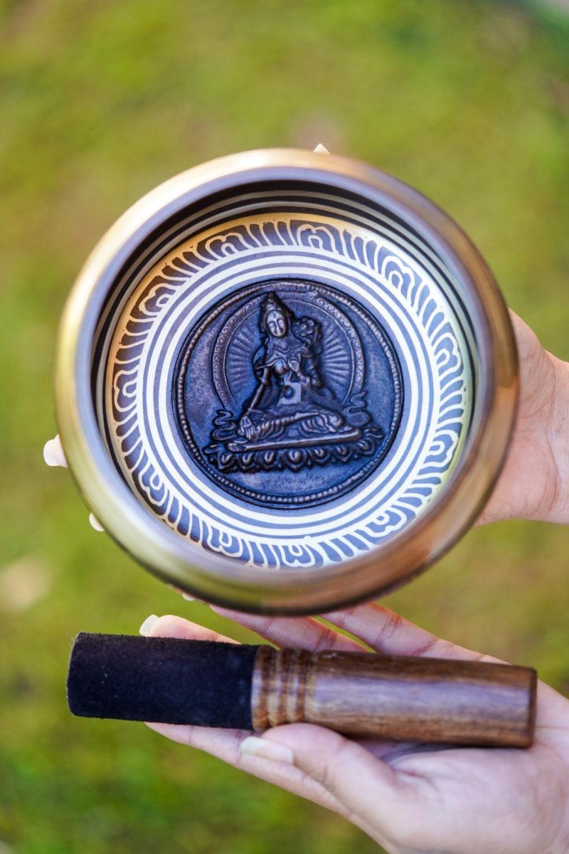 White Tara Carved Singing Bowl - HimalayasShop