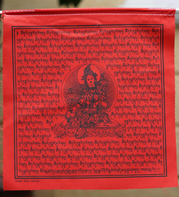 Green Tara prayer flag with mantra
