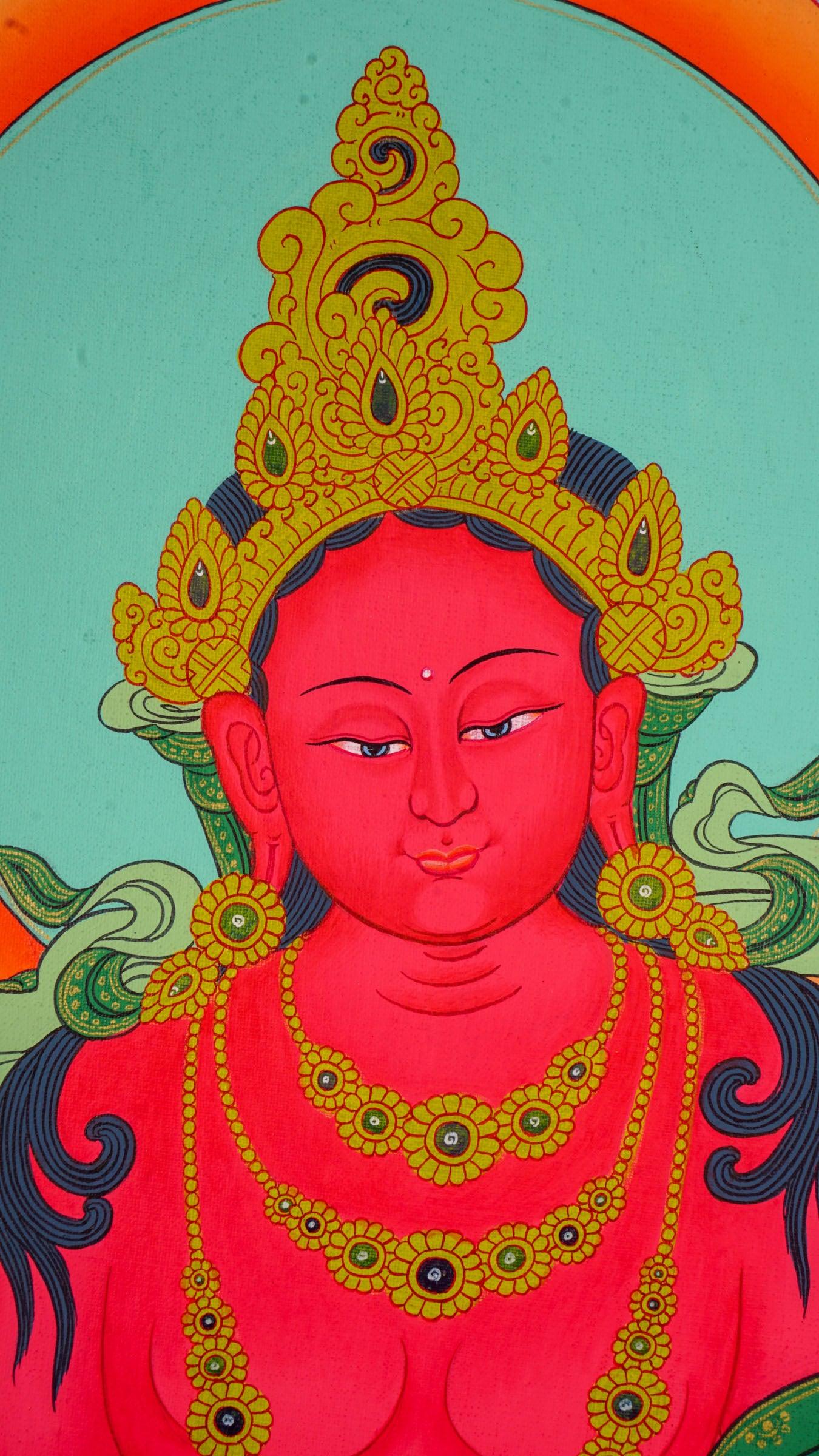 Tichanga Tibetan Thangka art on canvas for wall hanging. Female Devi deity .