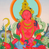 Red Tara Tibetan Thangka art on canvas for wall hanging. Female Devi deity .