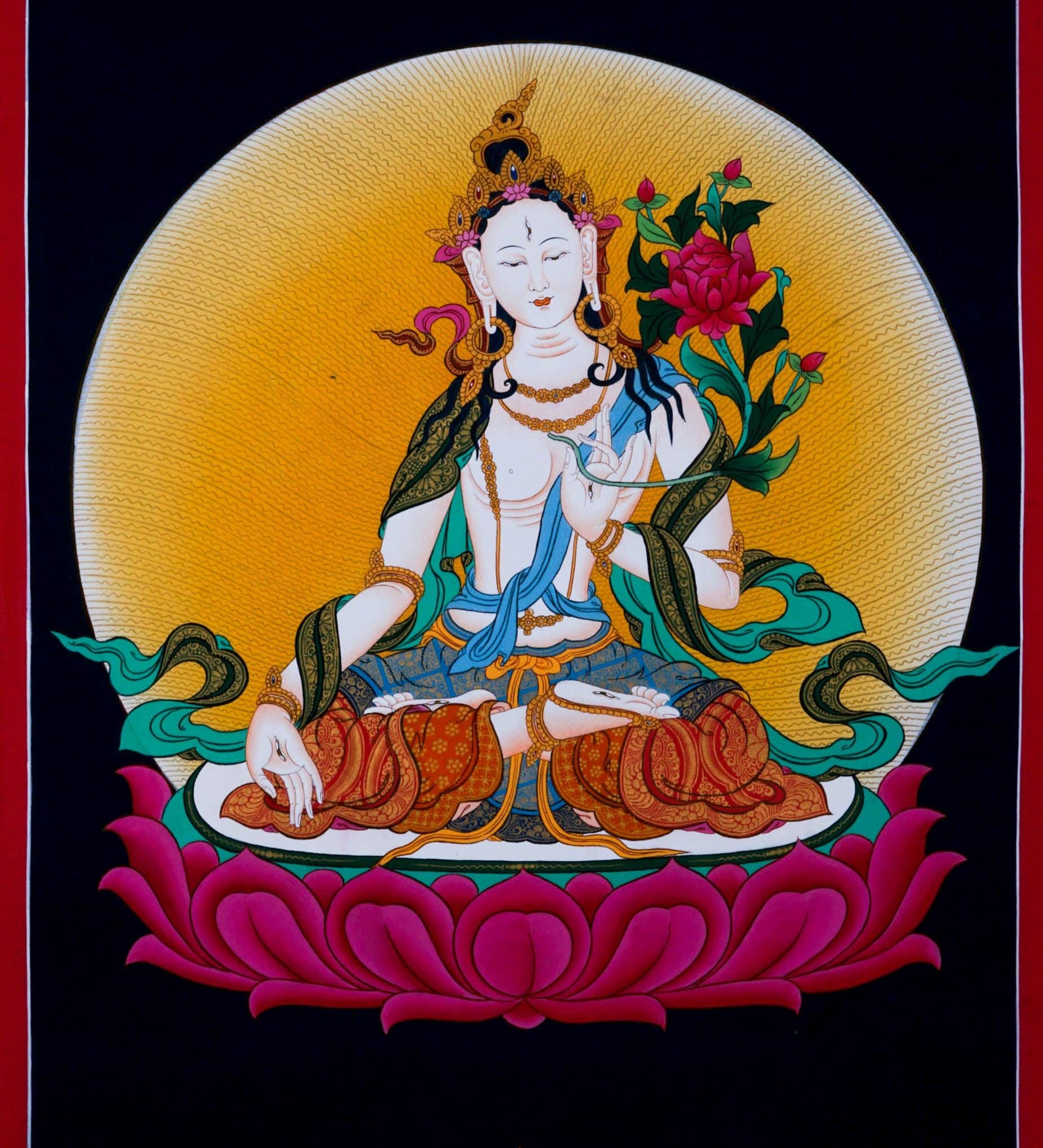 White Tara Thangka Art - HimalayasShop
