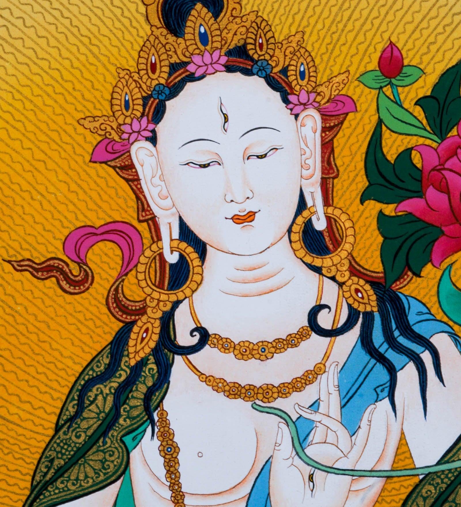 White Tara Thangka Art - Himalayas Shop