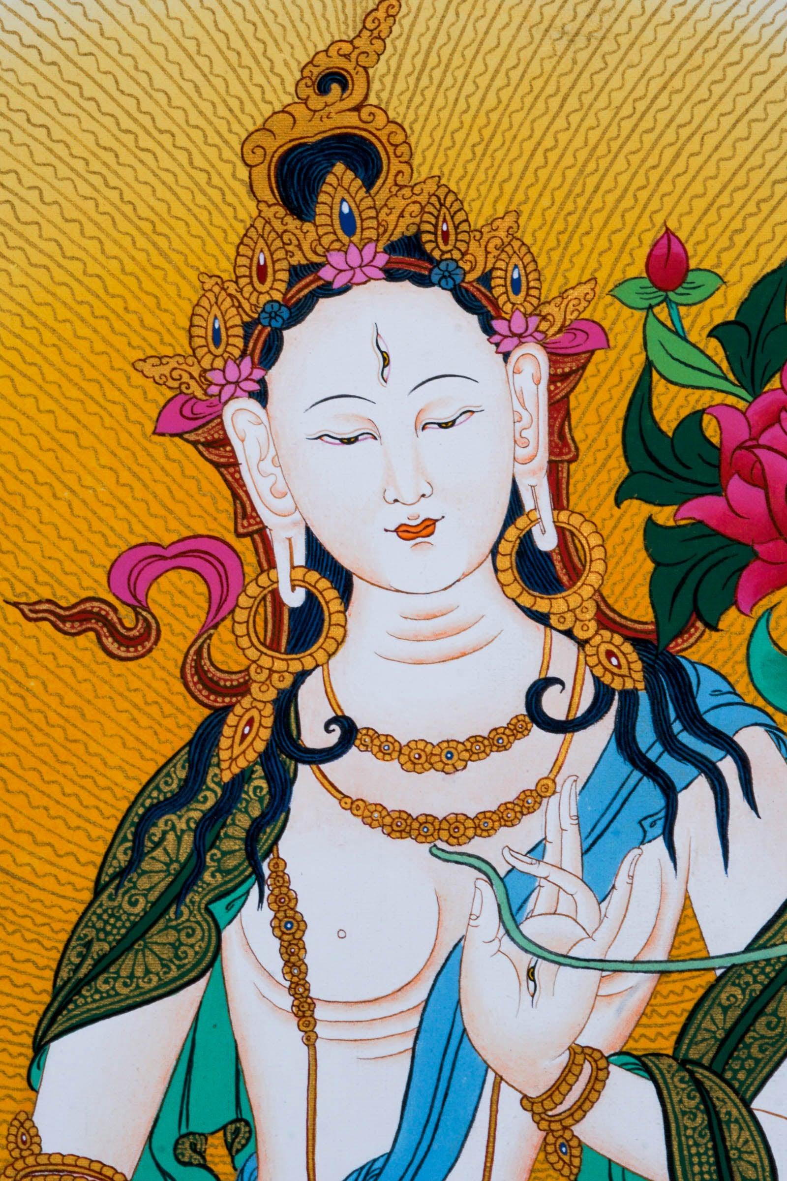 White Tara Thangka Art - Himalayas Shop