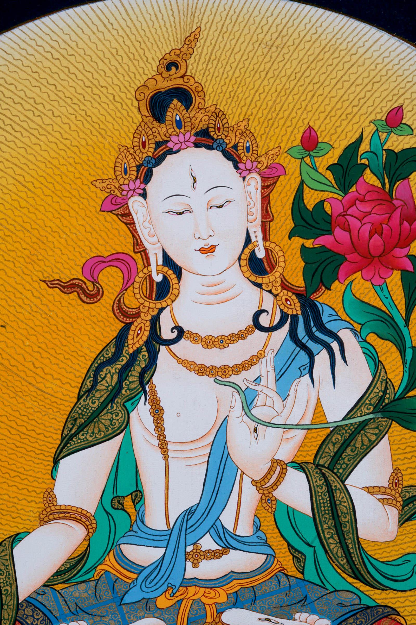 White Tara Thangka Art - Himalayas Shop