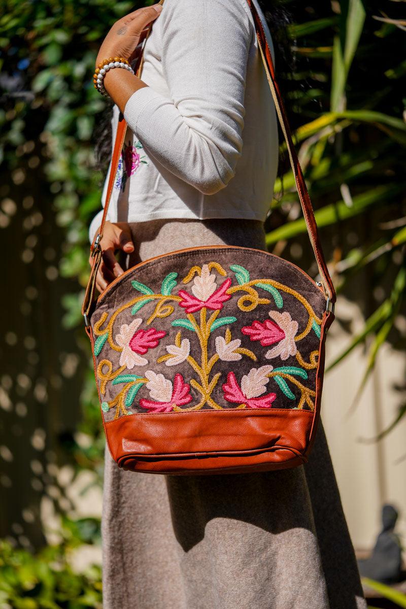 Shoulder Handbag with Floral Embroidery - Himalayas Shop