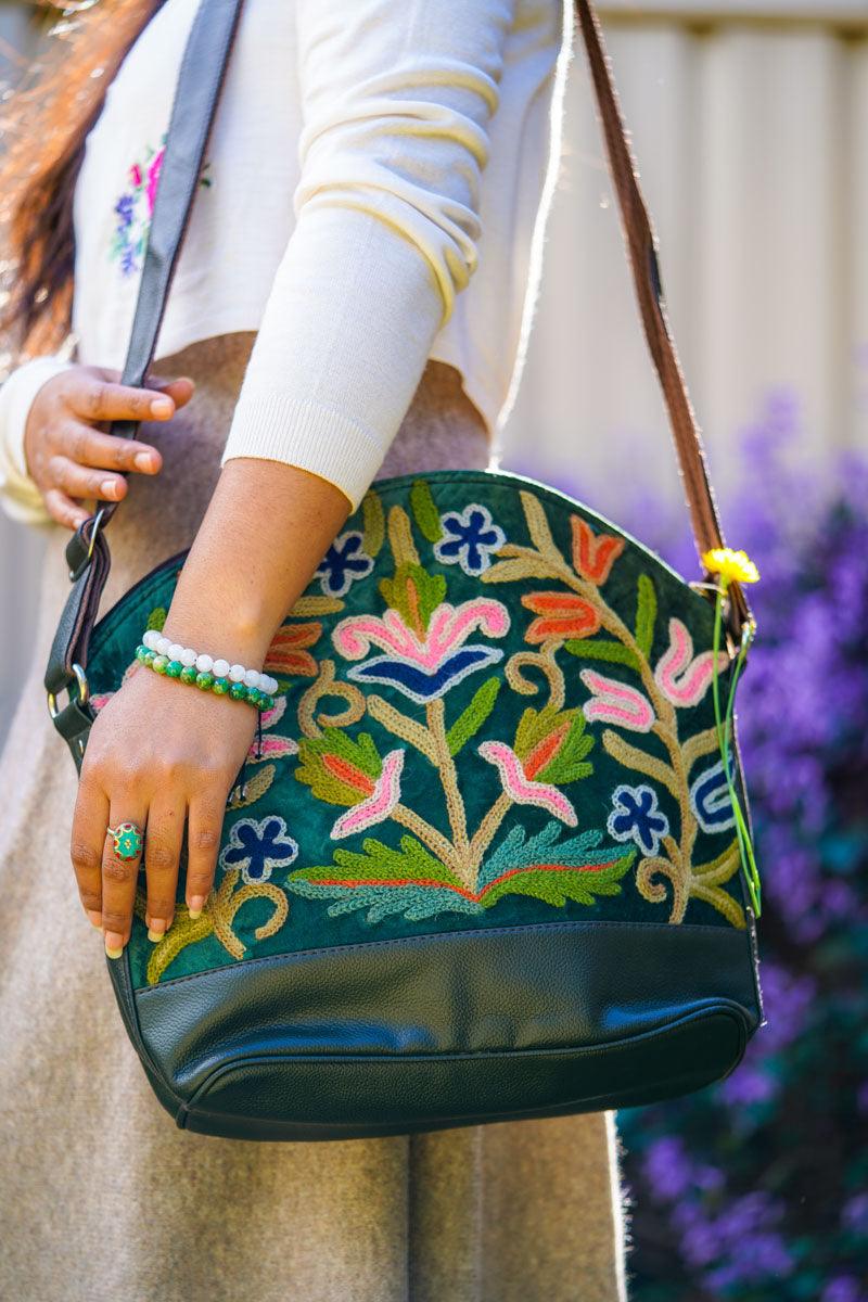 Shoulder Handbag with Floral Embroidery - Himalayas Shop