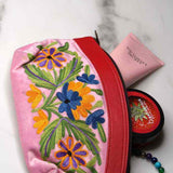 Beautiful Cashmere design pouch made with hand-embroidery design with a very fine embellishment that involves elaborate and intricate floral motifs.