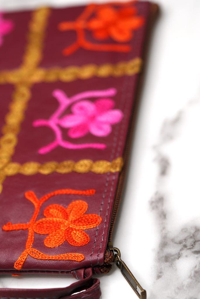 Beautiful handmade wristlet purse with Kashmiri embroidery for everyday use.