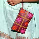 Beautiful handmade wristlet purse with Kashmiri embroidery for everyday use.
