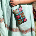 Everyday purse with beautiful handmade cashmere embroidery,  boho style wristlet purse.