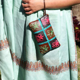 Everyday purse with beautiful handmade cashmere embroidery,  boho style wristlet purse.